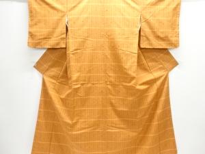 未使用品　格子に絣柄織り出し手織り紬着物